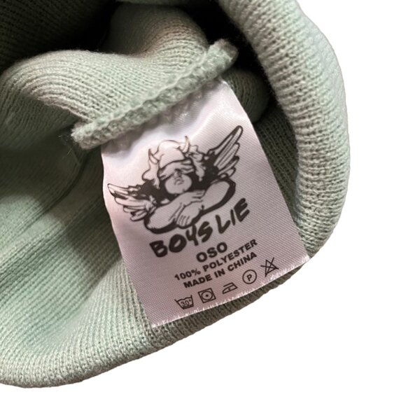 NEW BOYS LIE BEANIE HAT FOLDOVER GREEN PINK LOGO PATCH - Picture 3 of 4